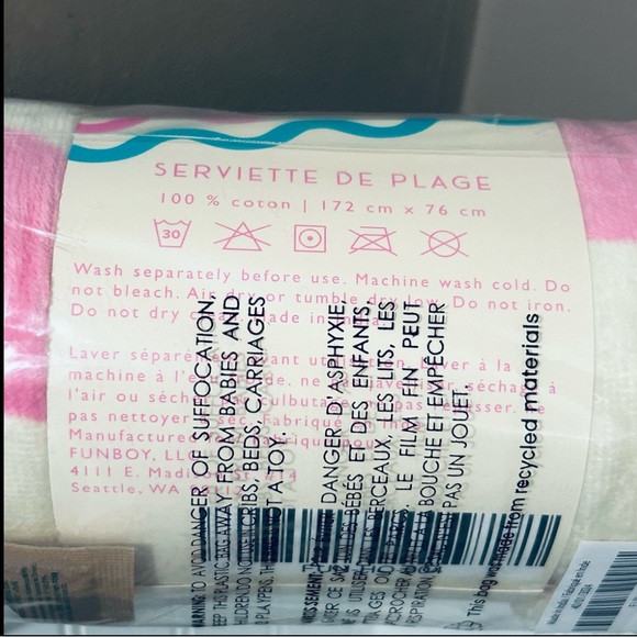 NWT 68x30” FUNBOY Poolside Leisure Club Beach Towel - Picture 5 of 7